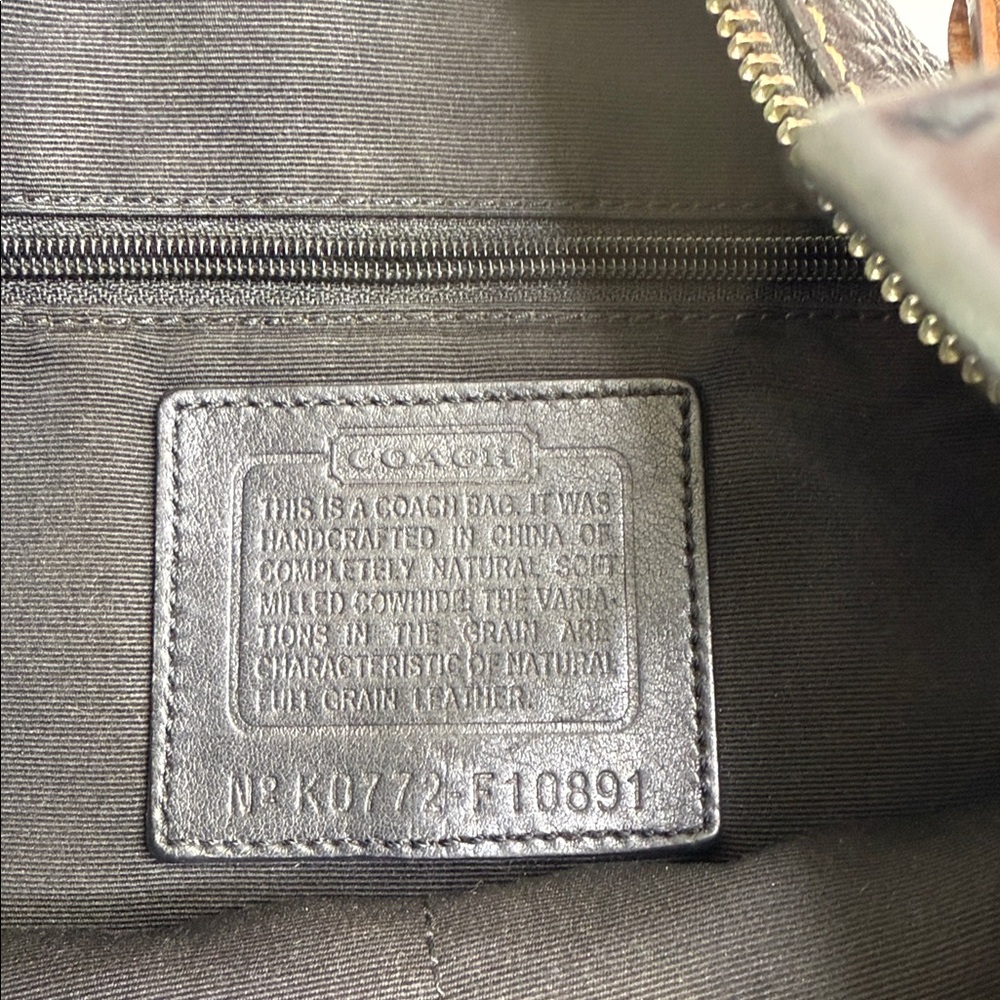COACH VTG F10891 BLACK PEBBLE LEATHER CHELSEA SHOULDER BAG PURSE BROWN STRAP - Picture 6 of 12